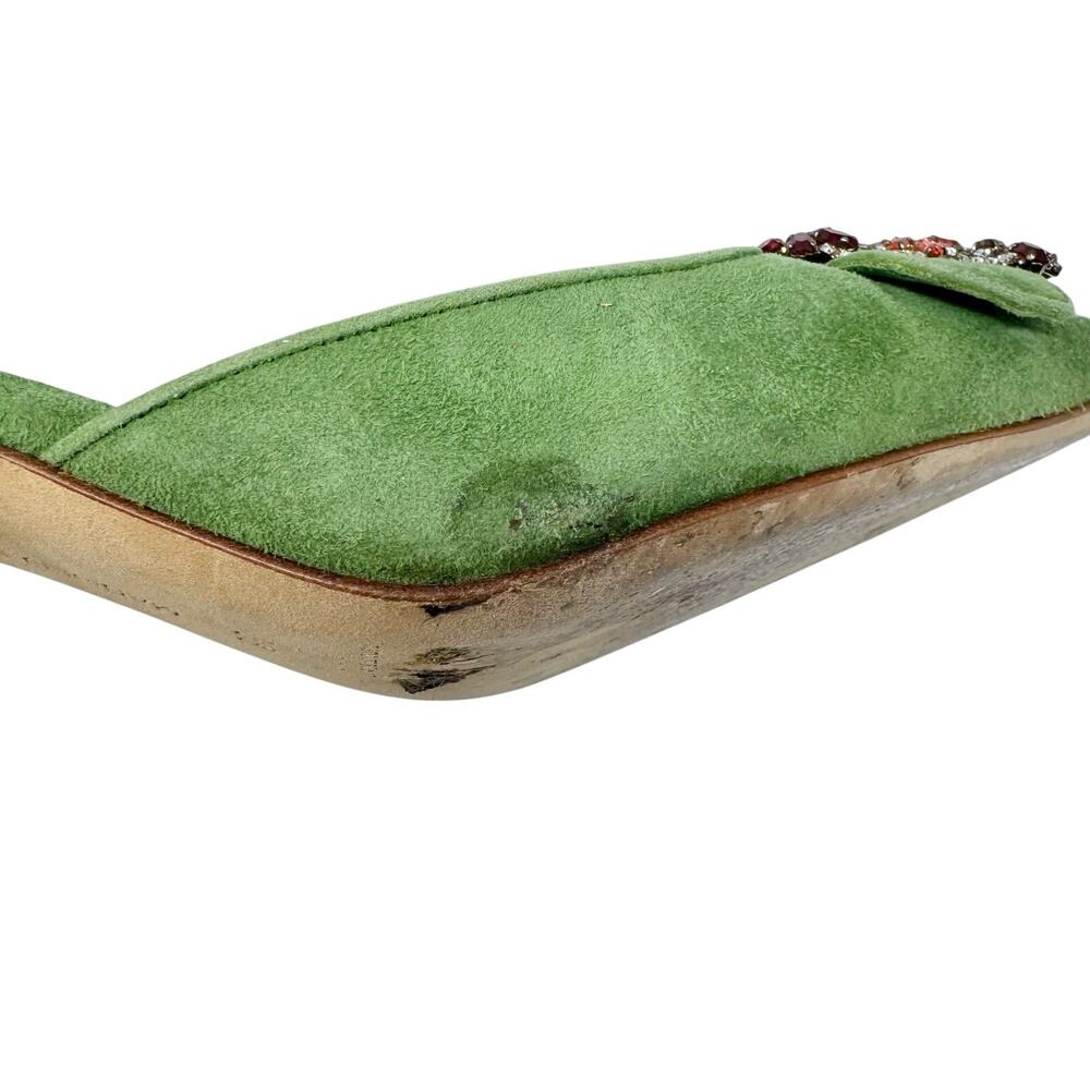 Rare Manolo Blahnik Maysale Jewel Green Suede Multicolor Crystal Mule Heels 38 - Picture 10 of 10
